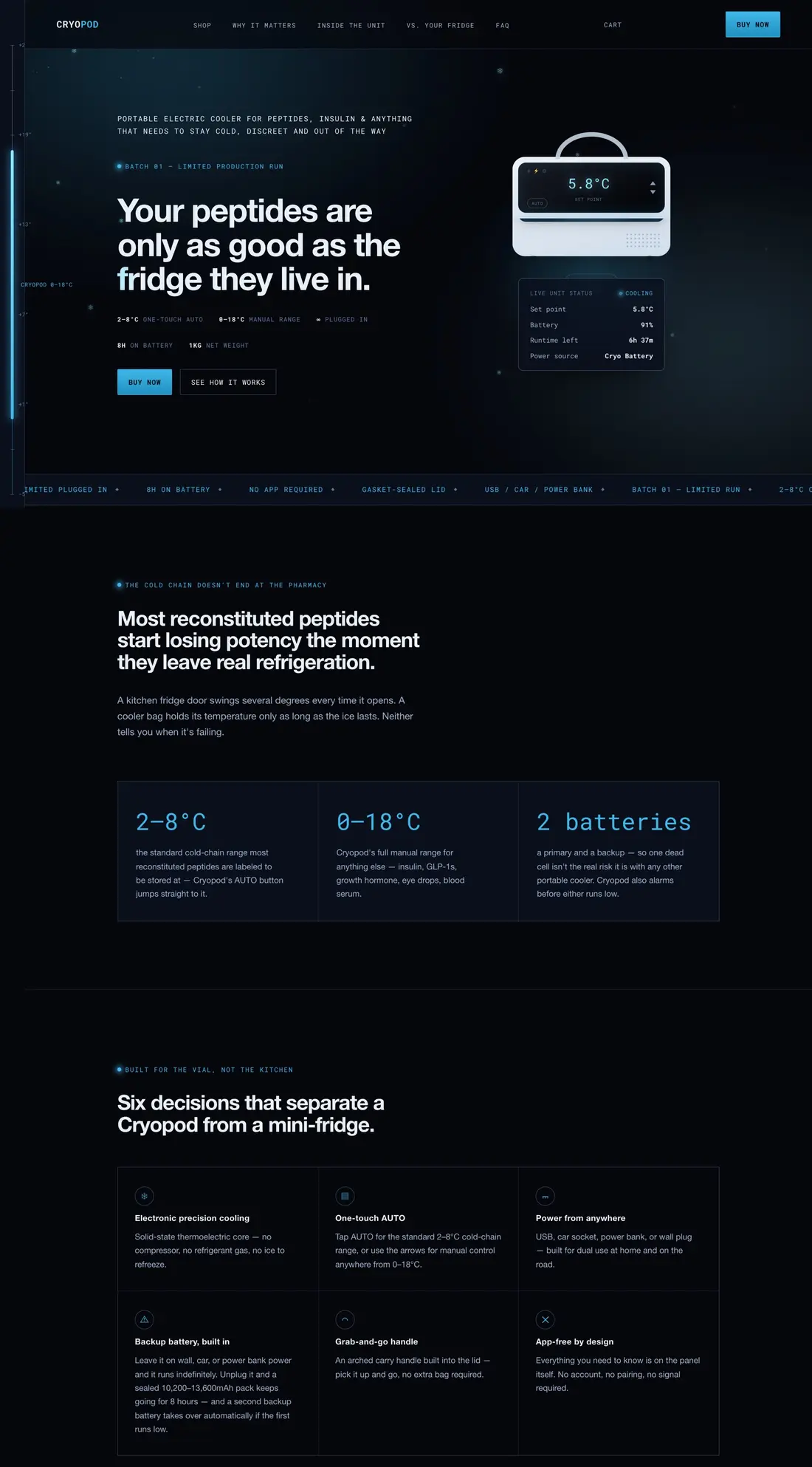 Cryopod — portable medical cooler e-commerce site designed and built by Crown Digital
